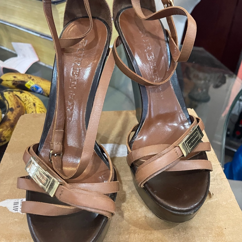 Burberry Brown Leather Sandals with High Heel